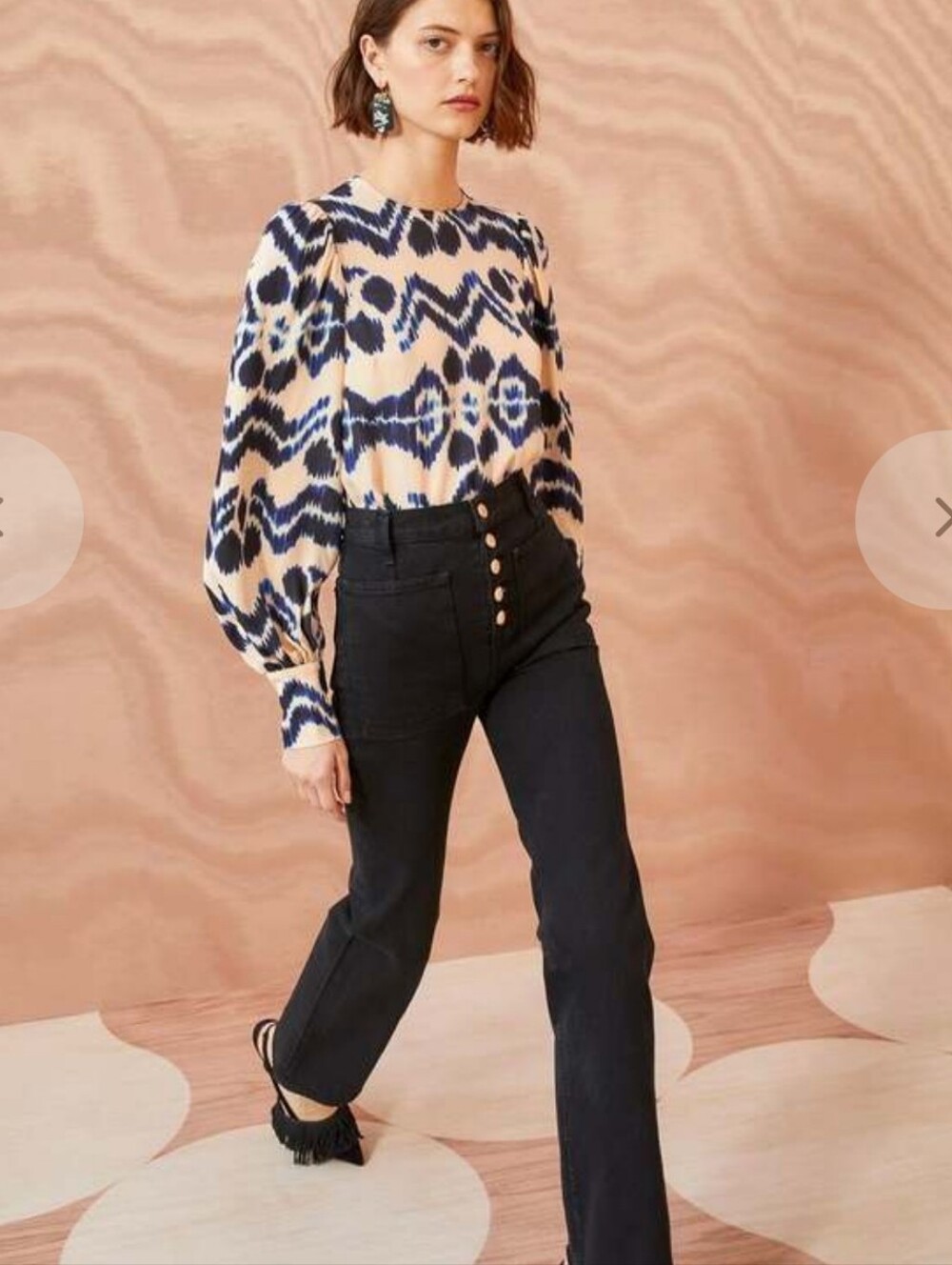 Ulla Johnson Liliana Navy & Cream Ikat-Print Blouse Size 4 Nwt - Picture 3 of 14